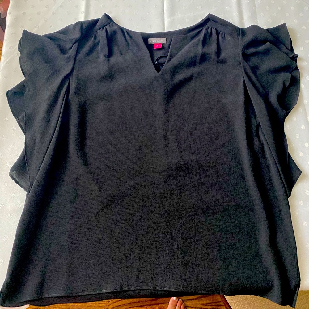 Vince Camuto black notch-neck butterfly sleeved blouse